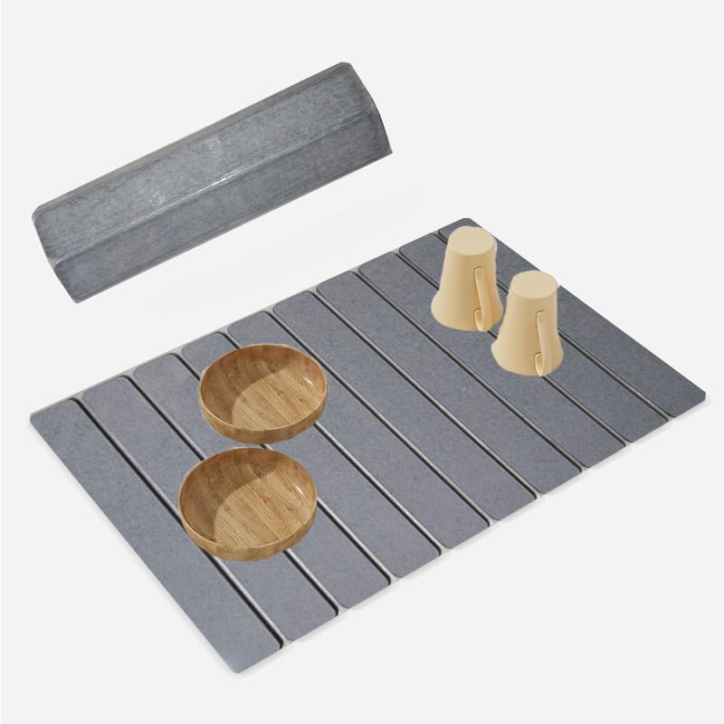 Stone Dish Drying Mat for Kitchen Counter – Super Absorbent Diatomaceous Earth Dish Drying Mat, Grey Kitchen Counter Mats for Dishes ,Bottles, Cups