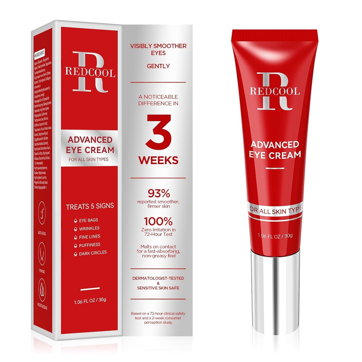 Retinol Eye Cream for Dark Circles, Anti-Aging Eye Cream with Hyaluronic Acid & Caffeine, Reduces Wrinkles, Puffiness & Fine Lines, Day and Night Use, 1.06 fl oz