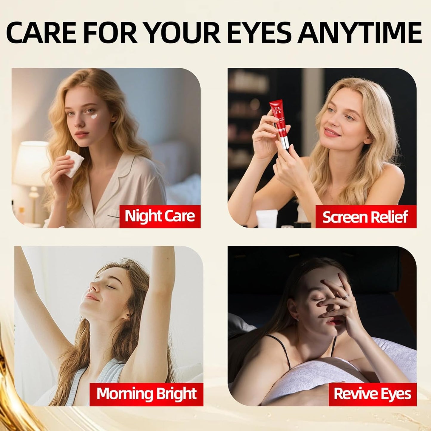 Retinol Eye Cream for Dark Circles, Anti-Aging Eye Cream with Hyaluronic Acid & Caffeine, Reduces Wrinkles, Puffiness & Fine Lines, Day and Night Use, 1.06 fl oz