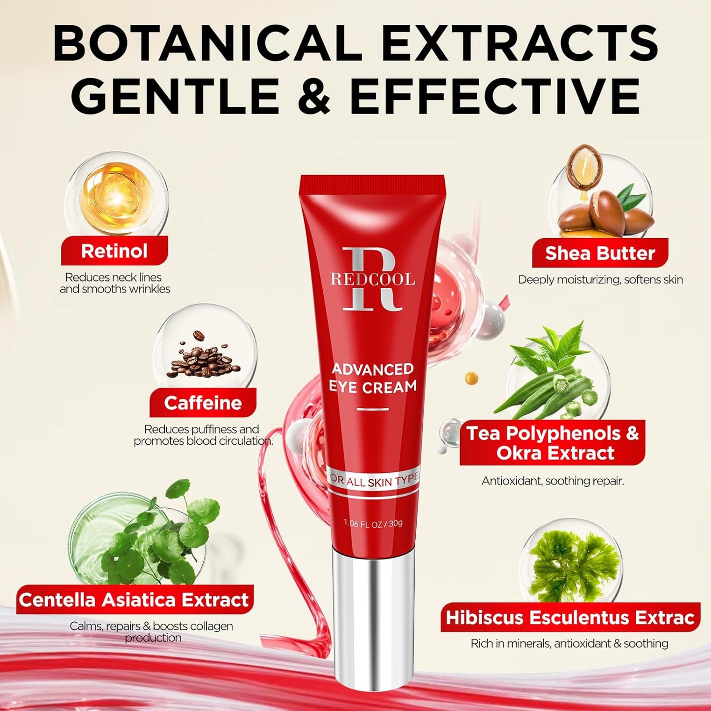 Retinol Eye Cream for Dark Circles, Anti-Aging Eye Cream with Hyaluronic Acid & Caffeine, Reduces Wrinkles, Puffiness & Fine Lines, Day and Night Use, 1.06 fl oz